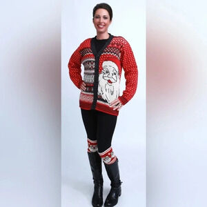 Green 3 Santa Clause Christmas Holiday Sweater Women’s XL